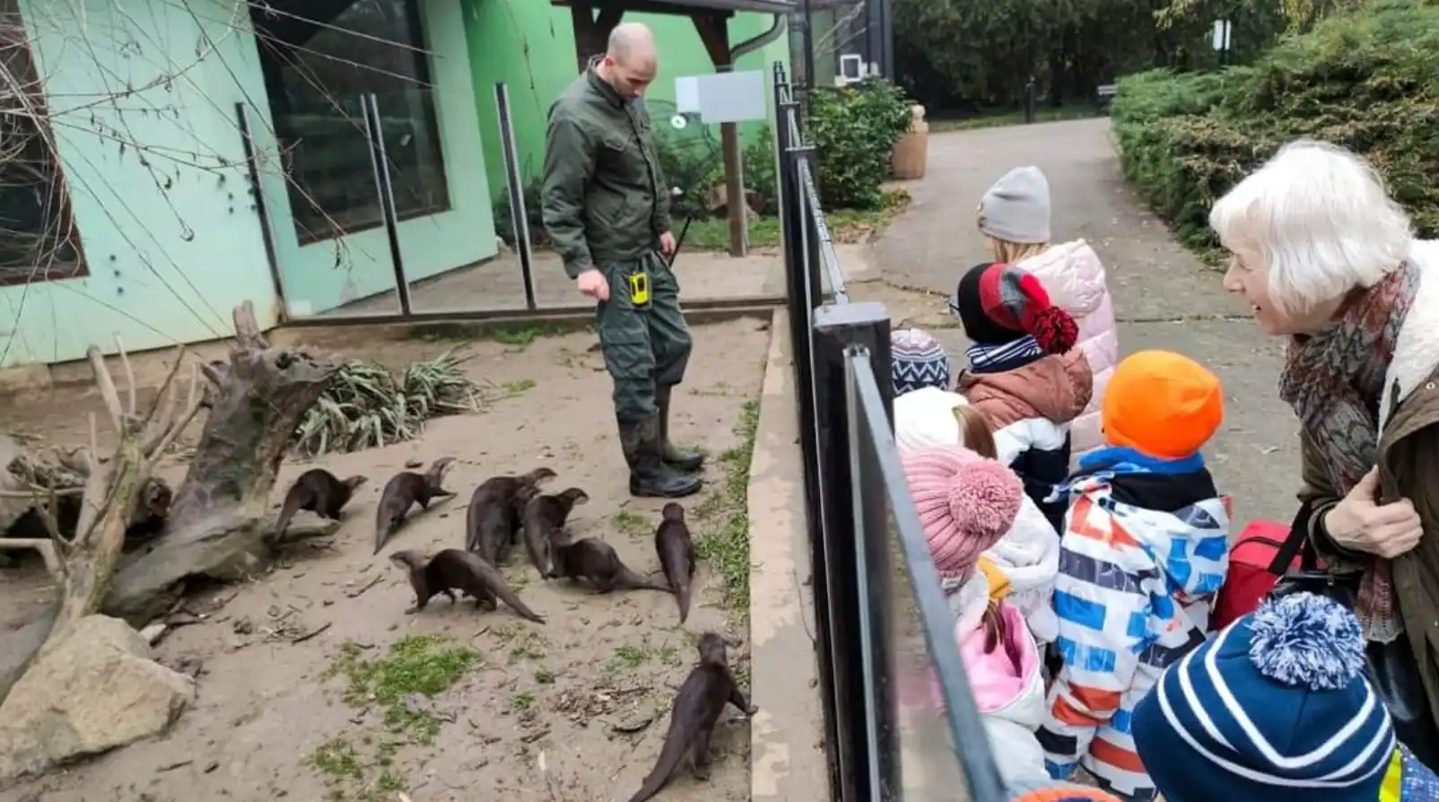 Keepers talking to visitors with animals